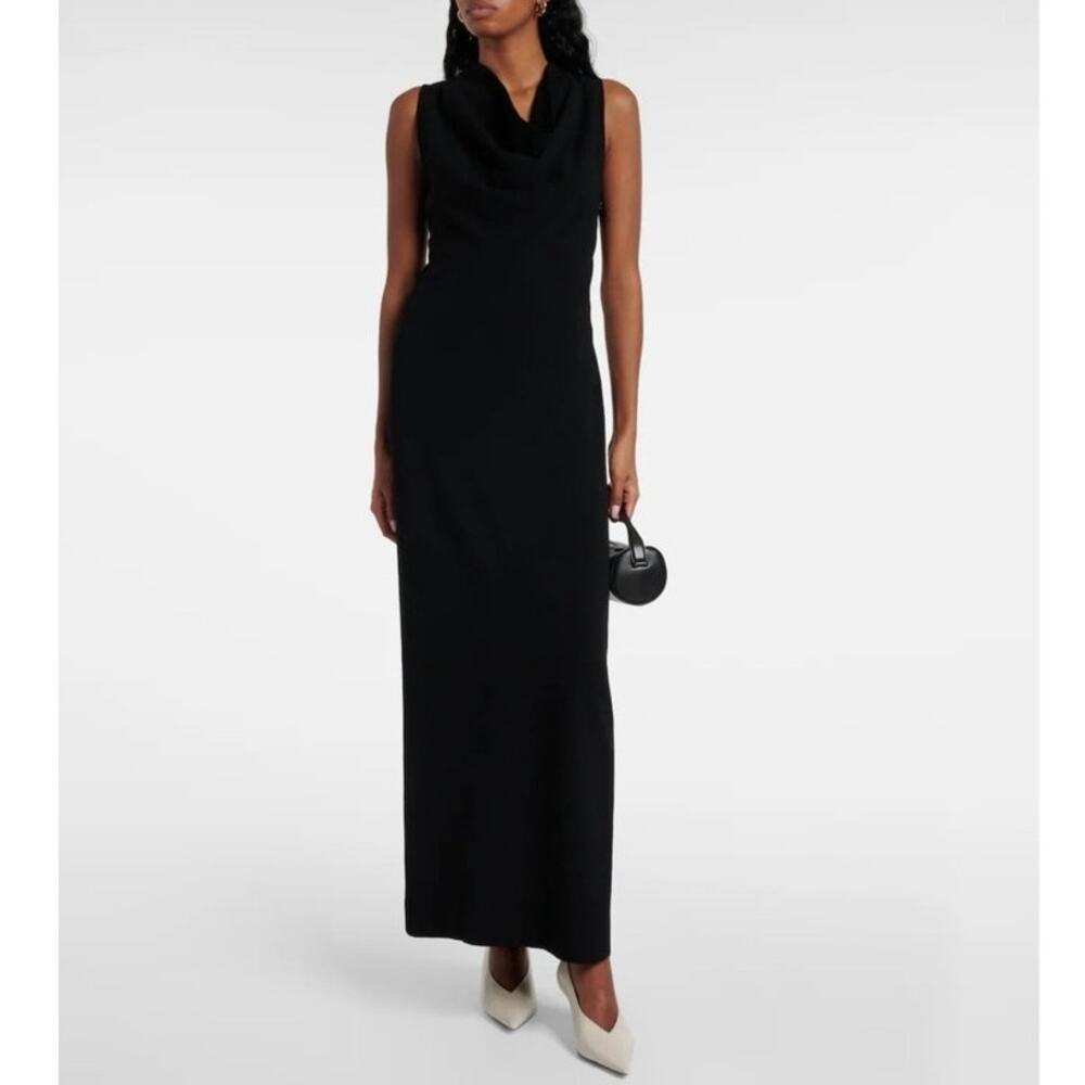 NWOT Toteme Draped Wool-Blend Maxi Dress in Black SZ 32/US 2